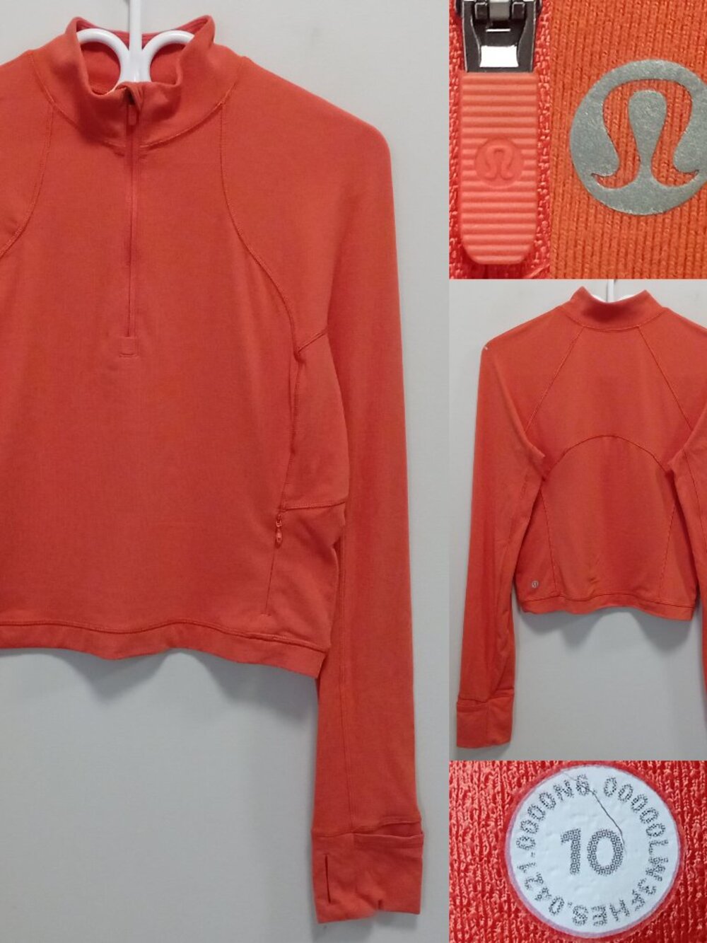 Lululemon Its Rulu Run Crop Half-Zip Warm Coral Rulu Four-Way Stretch 10 Large